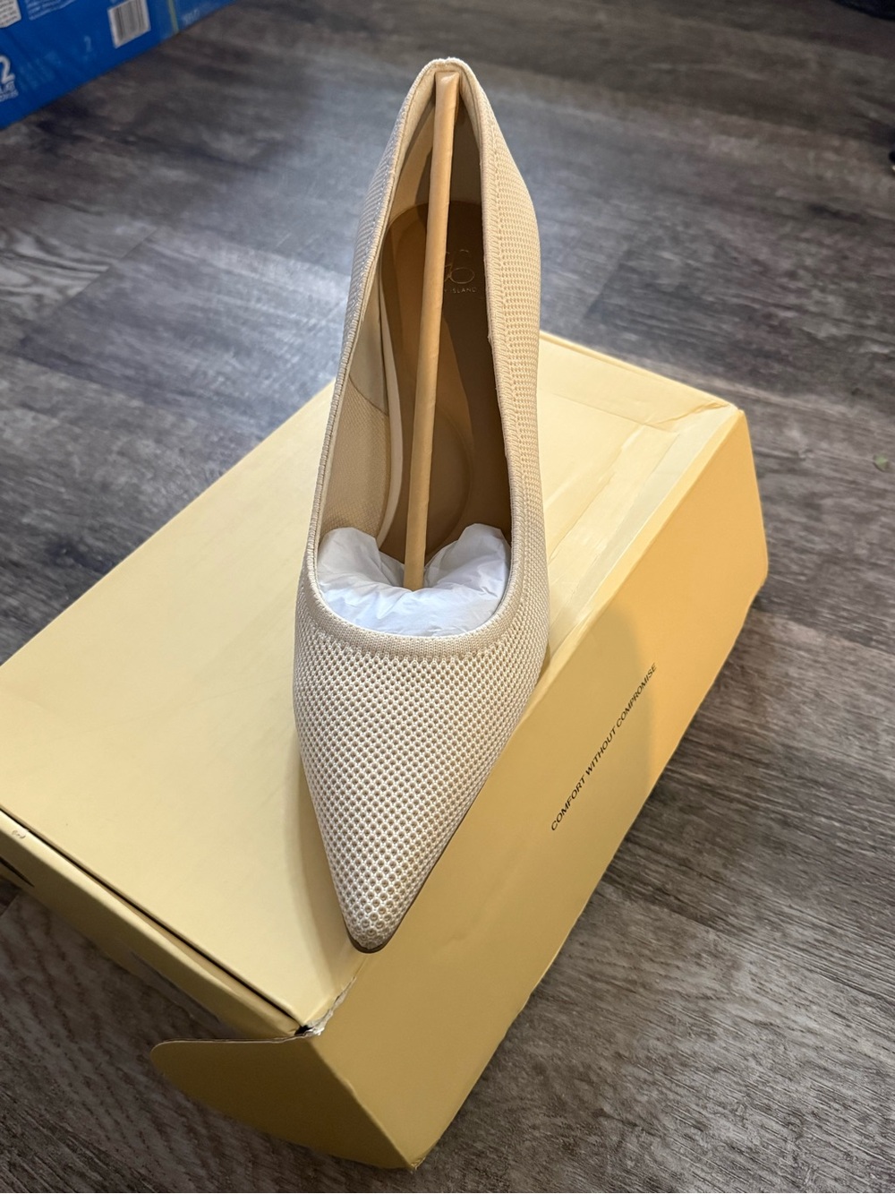 Pointed Toe Women's Pump in Light Beige - Breathable Knit Heel
